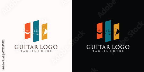 Acoustic guitar logo retro hipster, icon of classical acoustic guitar