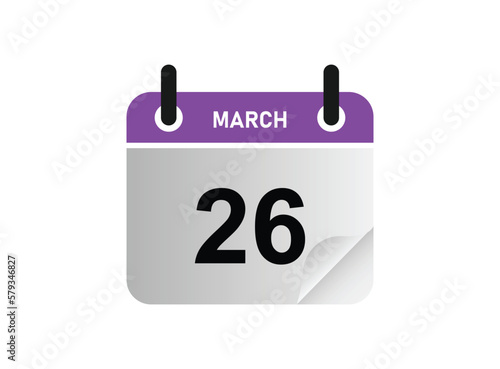 26th march calendar icon. march 26 calendar Date Month icon vector illustrator. vector illustrator.