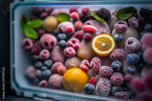 box of frozen berries and fruits Generative AI