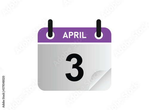 3th April calendar icon. April 3 calendar Date Month icon vector illustrator.