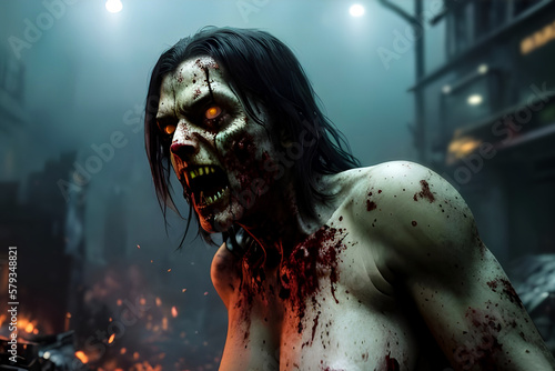 Horrible scary zombie . Horror Halloween . Generative Ai