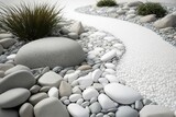 The gravel is white stone, which serves as a nice neutral backdrop. Generative AI