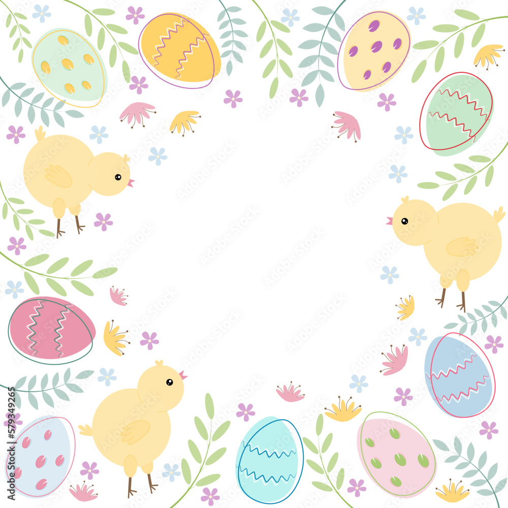 Frame with Easter eggs and place for text on a white background. Vector illustration for Easter design.