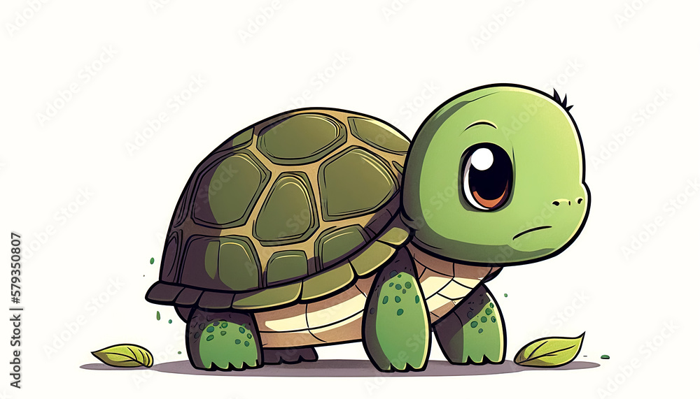 Fototapeta premium Funny cute cartoon turtle isolated, generative AI.