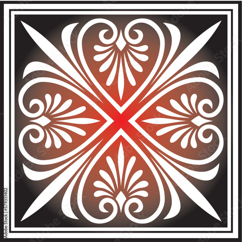 Vector red and black colored square ornament of ancient Greece. Classic tile pattern of the Roman Empire..