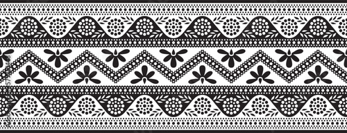 Vector black monochrome seamless indian ornament. Ethnic national border, India frame..