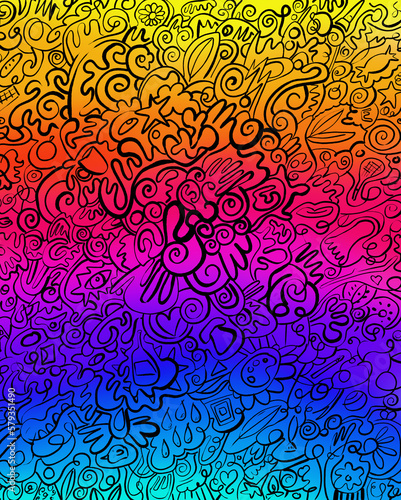 dessins noirs, fond multicolore