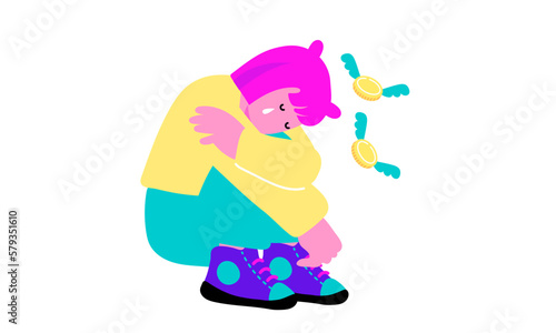 お金がなくて泣く女の子のイラスト
