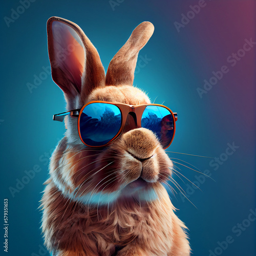 fluffy rabbit in sunglasses