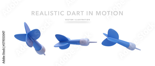 Set of 3d realistic blue darts isolated on white background. Vector illustration