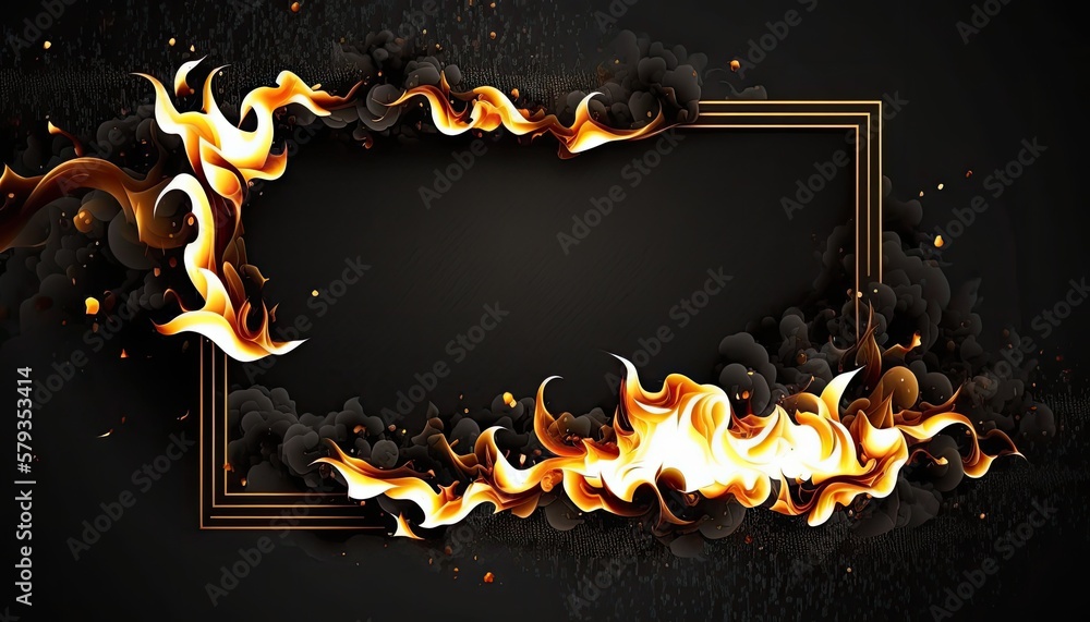 Black design space realistic flame frame border and fire sparks ...