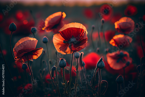 Remembrance Day, poppy field. Created with Generative AI technology