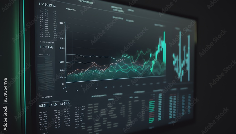 A close - up photo of a computer screen with charts and graphs ...