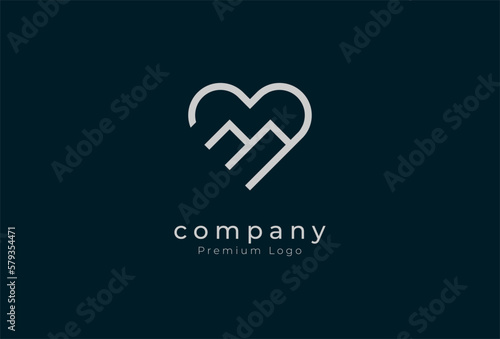 Mountain logo with heart icon combination logo design, flat design logo template, vector illustration