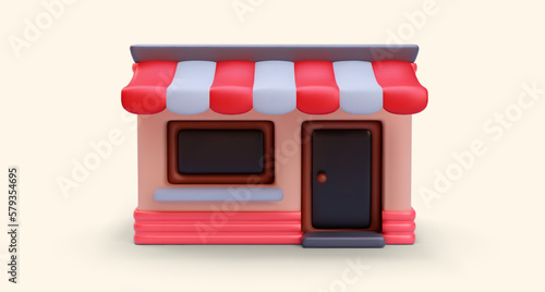3d realistic colour store with shadow isolated on yellow background. Vector illustration
