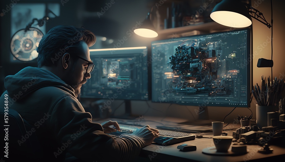 An image of a cybersecurity expert monitoring a network, demonstrating how technology is used to protect against cyberattacks and data breaches