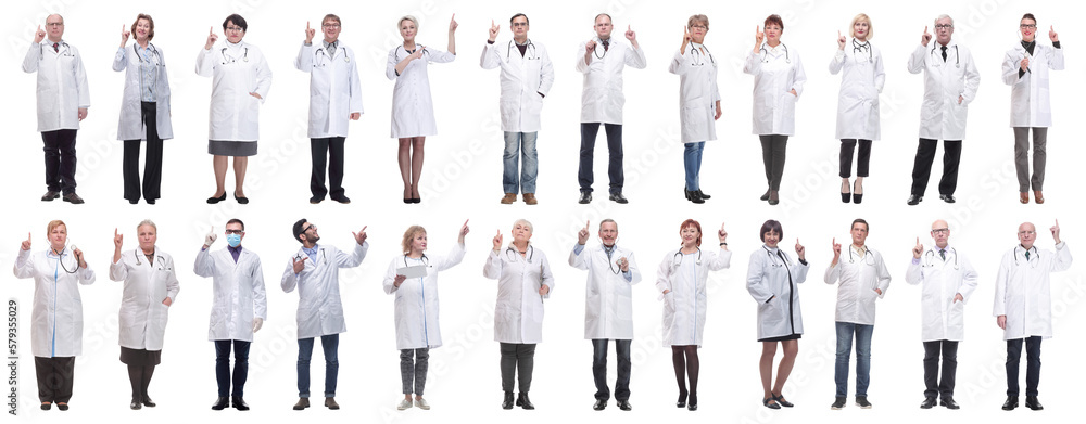 group of doctors in full length isolated on white
