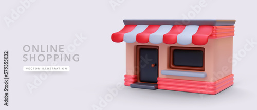3d realistic store with shadow. Online shopping concept. Vector illustration