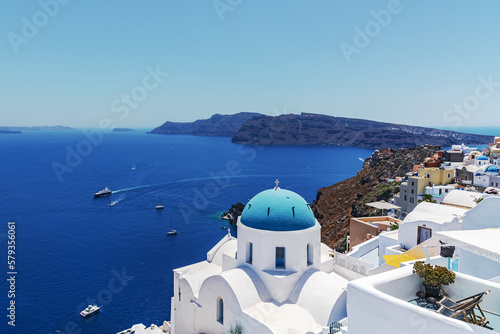 Oia, Santorini, Greece - Blue church and caldera