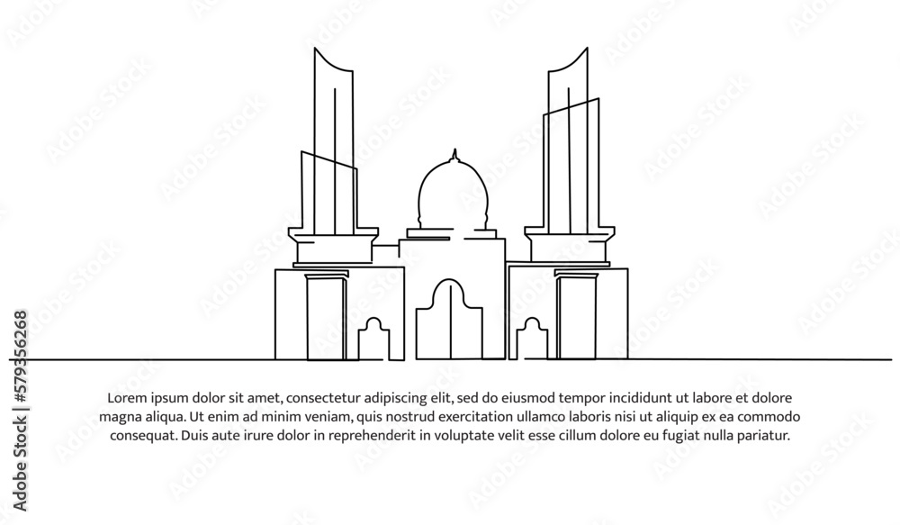 Fototapeta premium Continuous line design of modern mosque. Future building design concept. Decorative elements drawn on a white background.