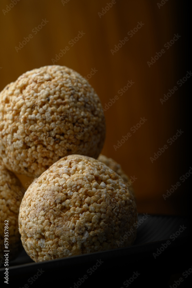 Amaranth laddu or Rajgira laddoo made using royal grain also called cholai spherical sweet balls Amaranth laddu or Rajgira laddoo made using royal grain also called cholai spherical sweet balls