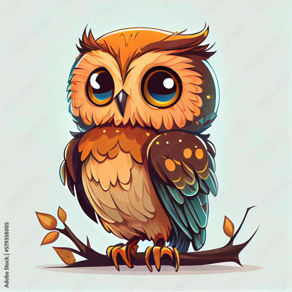 Naklejka premium 3D owl illustration, generative ai