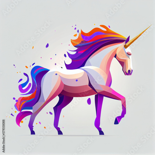 colorful unicorn, cartoon style, flat design, generative ai