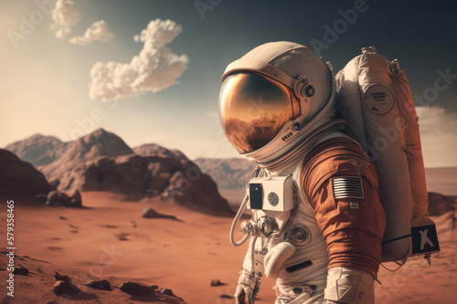 Astronaut on Mars. AI generative.