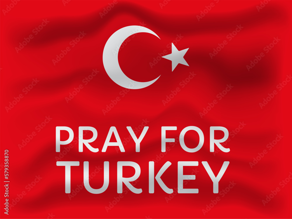 Obraz premium A red and white flag with the word pray for turkey on it.