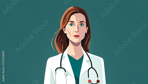 Medical woman in white coat, generative AI.