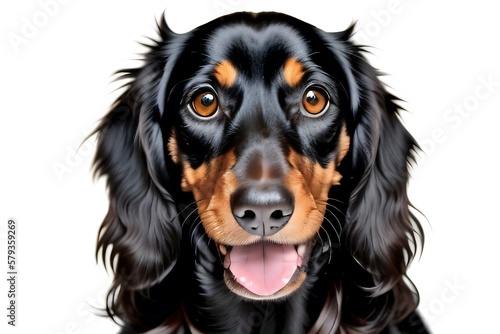Cute Beautiful Longhaired Dachshund Dog Portrait Close Up. Ai Generative