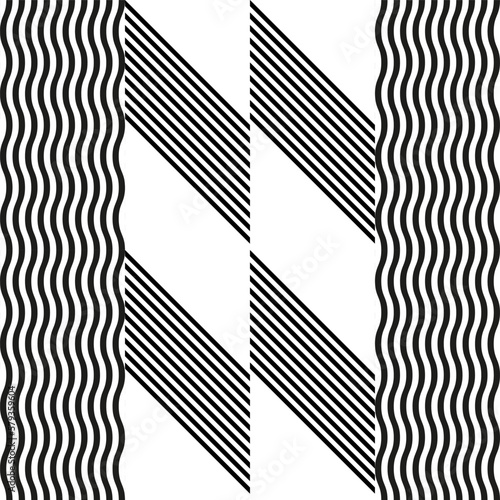 Modern abstract geometric contemporary vector seamless diagonal pattern with simple elements and shapes. Graphic black and white minimalist background.