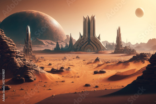 Future city on Mars. AI generative.
