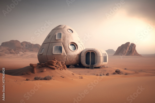 Fantasy house on Mars. AI generative.