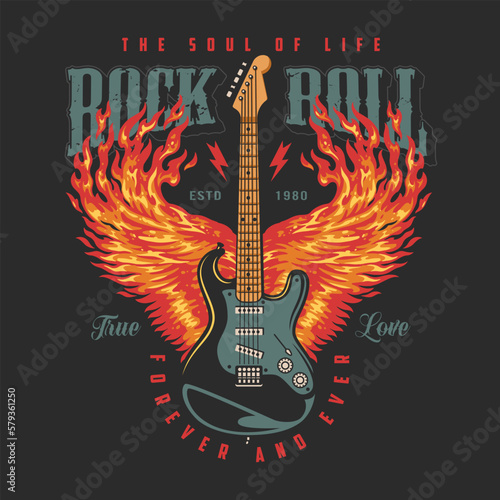 Rocker guitar vintage colorful poster