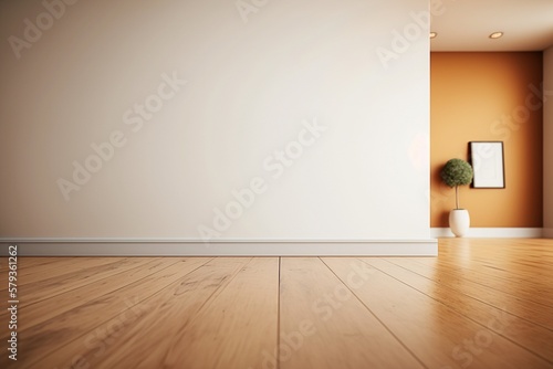 Empty Room with Beige Walls and Wooden Floor Mockup