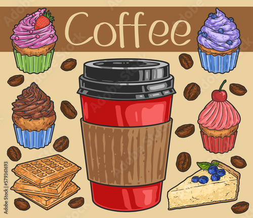 Dessert menu set logotypes colorful