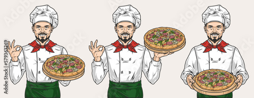 Pizzaiolo Chef emblems set colorful