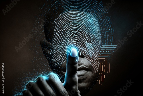 Business Man Using His Finger Biometrics for Data Scanning, Ai Generated photo