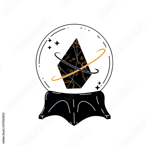 Magic crystal ball and gems. Mystical and magical ritual. Astrology and fortune. Spiritual mystery future teller