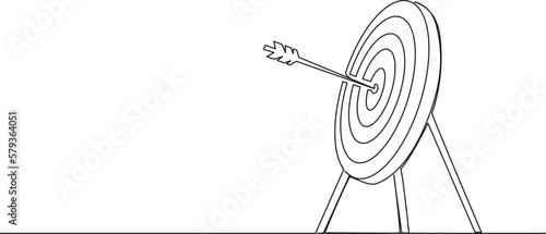 Fotografie, Obraz continuous single line drawing of archery target with arrow in middle, line art