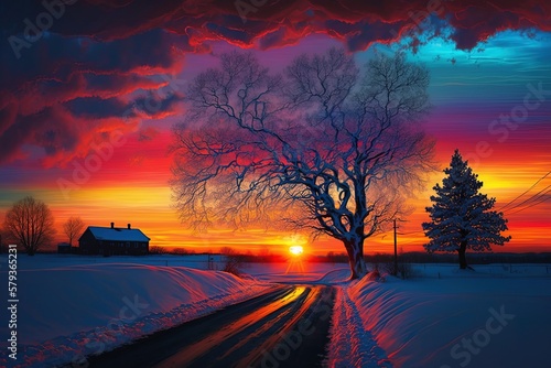 Letting Go of Winter and Embracing the Colors of Spring with a Spectacular Sunset Generative AI © pngking