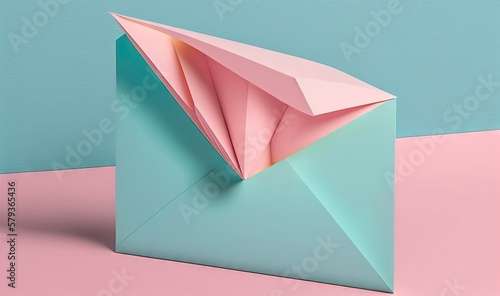  an origami envelope with a pink origami piece sticking out of it. generative ai