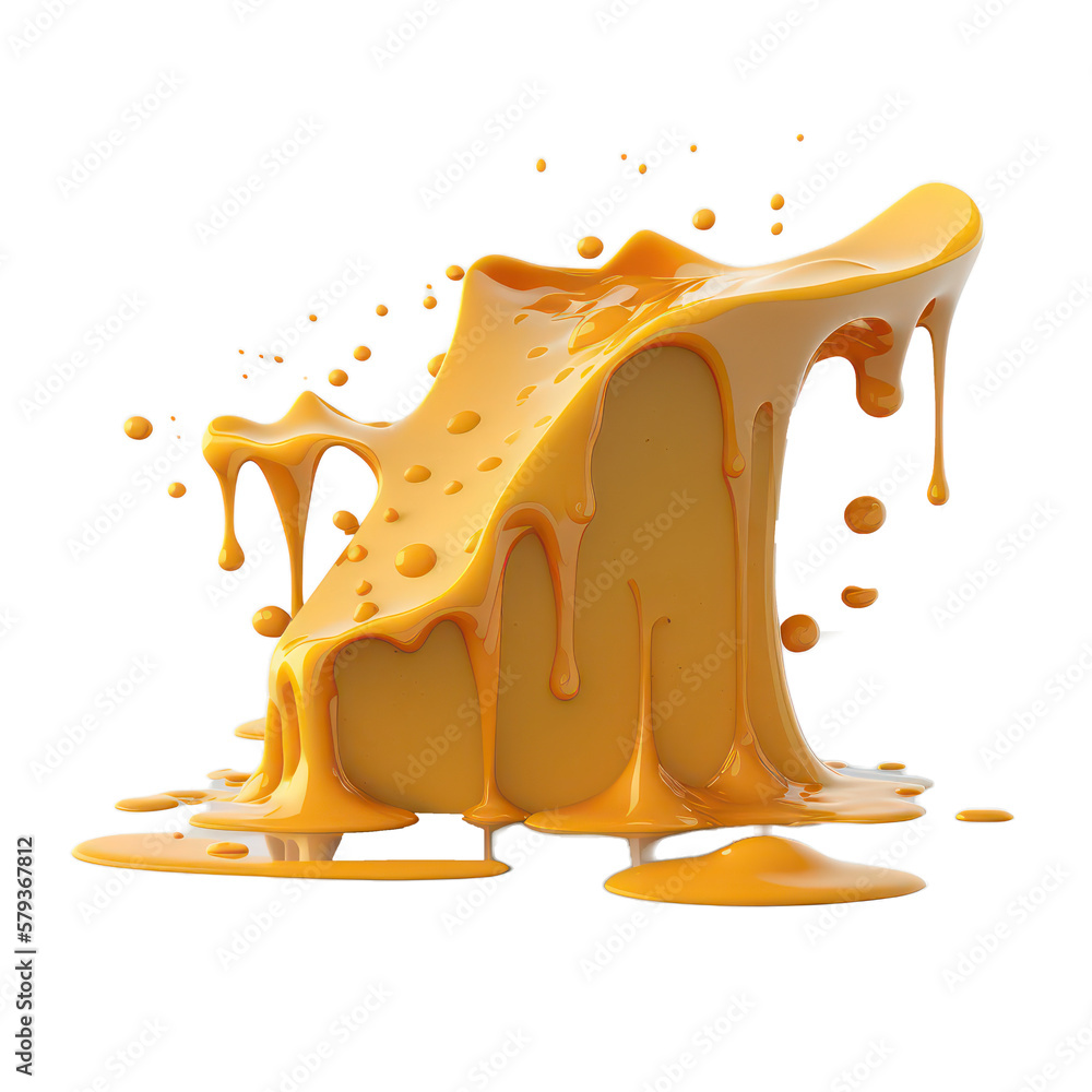 Cheese. Melted liquid cheese. Transparent background. Generative AI. 