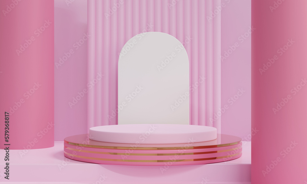 3D render Geometric shapes with Pastel colors background. Pink background. 3D render Geometric shapes with Pastel colors background. Pink background.