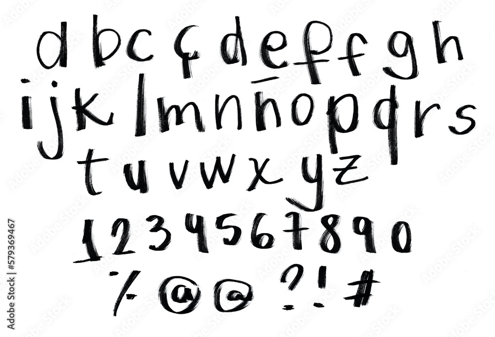 Handwritten alphabet and numbers with marker pen brush. 26 letters a to z. Writing with thick thickness, stripped and relaxed. Hand drawn, graphic resource, layout, design. Complete font, abc type. Handwritten alphabet and numbers with marker pen brush. 26 letters a to z. Writing with thick thickness, stripped and relaxed. Hand drawn, graphic resource, layout, design. Complete font, abc type.