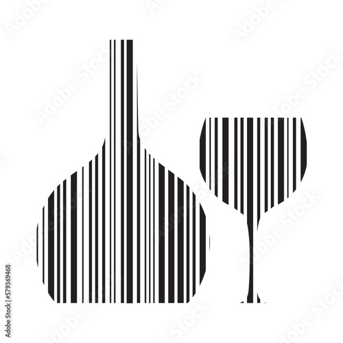 barcode, wine bottle and glass, vector