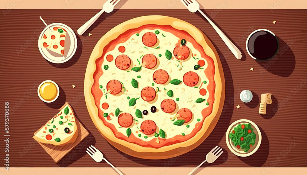 Appetizing pizza cut into pieces, generative AI. Appetizing pizza cut into pieces, generative AI.