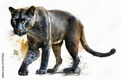 Black Puma Watercolor Isolate on white background. © Man888