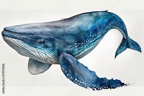 Blue Whale watercolor Isolate on white background.